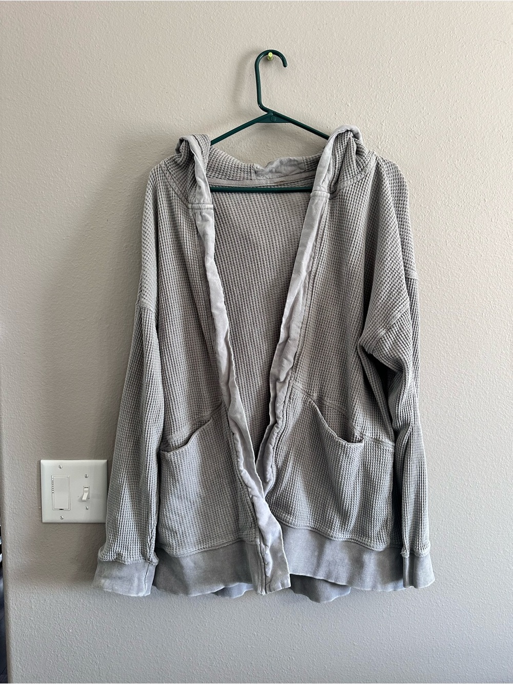 Source Unknown Light Gray Waffle-Knit Hooded Cardigan